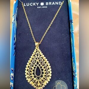 Lucky Brand 18" Chain Gold Filigree Teardrop Necklace New with Tag In Box